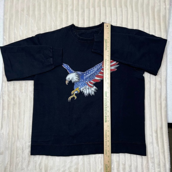 Vintage XL Black Bald Eagle USA Flag American Graphic Sweat Shirt Red White Blue - Picture 2 of 10